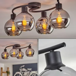 Plafonnier - Verre Koyoto Chrome, Fumé, 4 lumières