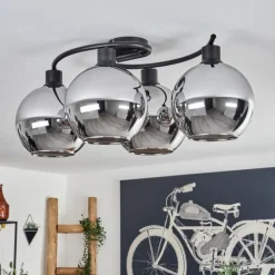 Plafonnier - Verre Koyoto Chrome, Fumé, 4 lumières