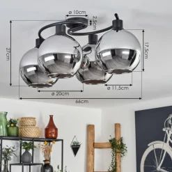 Plafonnier - Verre Koyoto Chrome, Fumé, 4 lumières