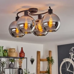 Plafonnier - Verre Koyoto Chrome, Fumé, 4 lumières