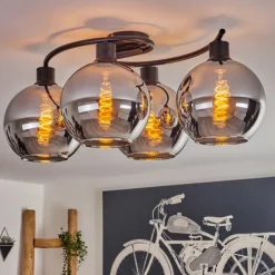 Plafonnier - Verre Koyoto Chrome, Fumé, 4 lumières