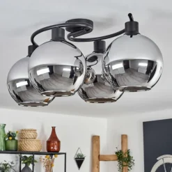 Plafonnier - Verre Koyoto Chrome, Fumé, 4 lumières