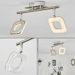 Plafonnier Villenauxe LED Chrome, Nickel mat, 2 lumières