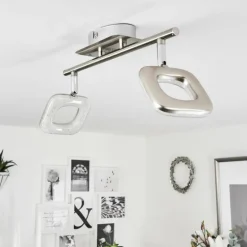 Plafonnier Villenauxe LED Chrome, Nickel mat, 2 lumières