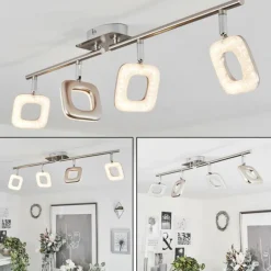 Plafonnier Villenauxe LED Chrome, Nickel mat, 4 lumières