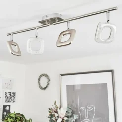 Plafonnier Villenauxe LED Chrome, Nickel mat, 4 lumières