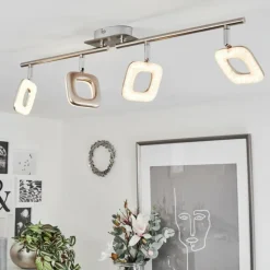 Plafonnier Villenauxe LED Chrome, Nickel mat, 4 lumières