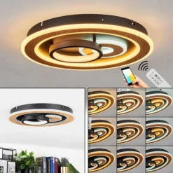 Plafonnier Xamontarupt LED Brun, Couleur bois, Noir, 1 lumière, Télécommandes