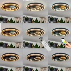 Plafonnier Xamontarupt LED Brun, Couleur bois, Noir, 1 lumière, Télécommandes