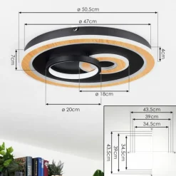 Plafonnier Xamontarupt LED Brun, Couleur bois, Noir, 1 lumière, Télécommandes