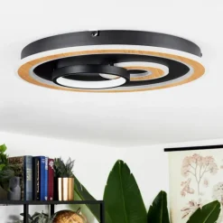 Plafonnier Xamontarupt LED Brun, Couleur bois, Noir, 1 lumière, Télécommandes