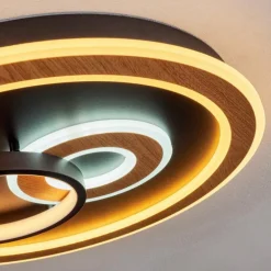 Plafonnier Xamontarupt LED Brun, Couleur bois, Noir, 1 lumière, Télécommandes