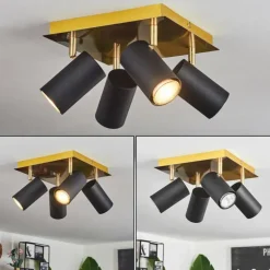 Plafonnier Zuoz Laiton, Noir, 4 lumières