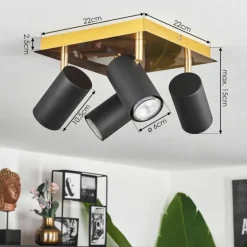 Plafonnier Zuoz Laiton, Noir, 4 lumières