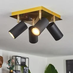 Plafonnier Zuoz Laiton, Noir, 4 lumières