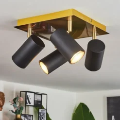 Plafonnier Zuoz Laiton, Noir, 4 lumières