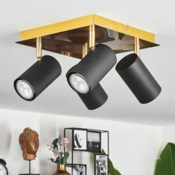 Plafonnier Zuoz Laiton, Noir, 4 lumières