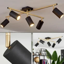 Plafonnier Zuoz Or, Noir, 5 lumières