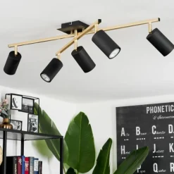 Plafonnier Zuoz Or, Noir, 5 lumières