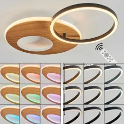 Plafonnier Abonakope LED Couleur bois, Écru, Noir, 2 lumières, Télécommandes, Changeur de couleurs