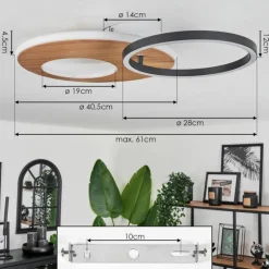 Plafonnier Abonakope LED Couleur bois, Écru, Noir, 2 lumières, Télécommandes, Changeur de couleurs