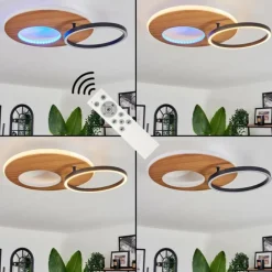Plafonnier Abonakope LED Couleur bois, Écru, Noir, 2 lumières, Télécommandes, Changeur de couleurs