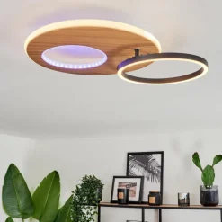 Plafonnier Abonakope LED Couleur bois, Écru, Noir, 2 lumières, Télécommandes, Changeur de couleurs