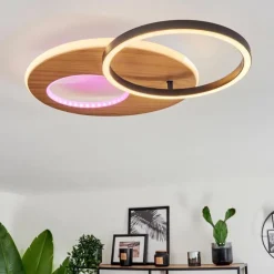 Plafonnier Abonakope LED Couleur bois, Écru, Noir, 2 lumières, Télécommandes, Changeur de couleurs