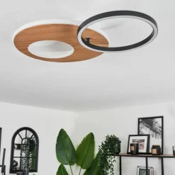 Plafonnier Abonakope LED Couleur bois, Écru, Noir, 2 lumières, Télécommandes, Changeur de couleurs