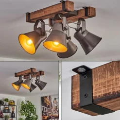 Plafonnier Aduard Bois foncé, Noir, 4 lumières