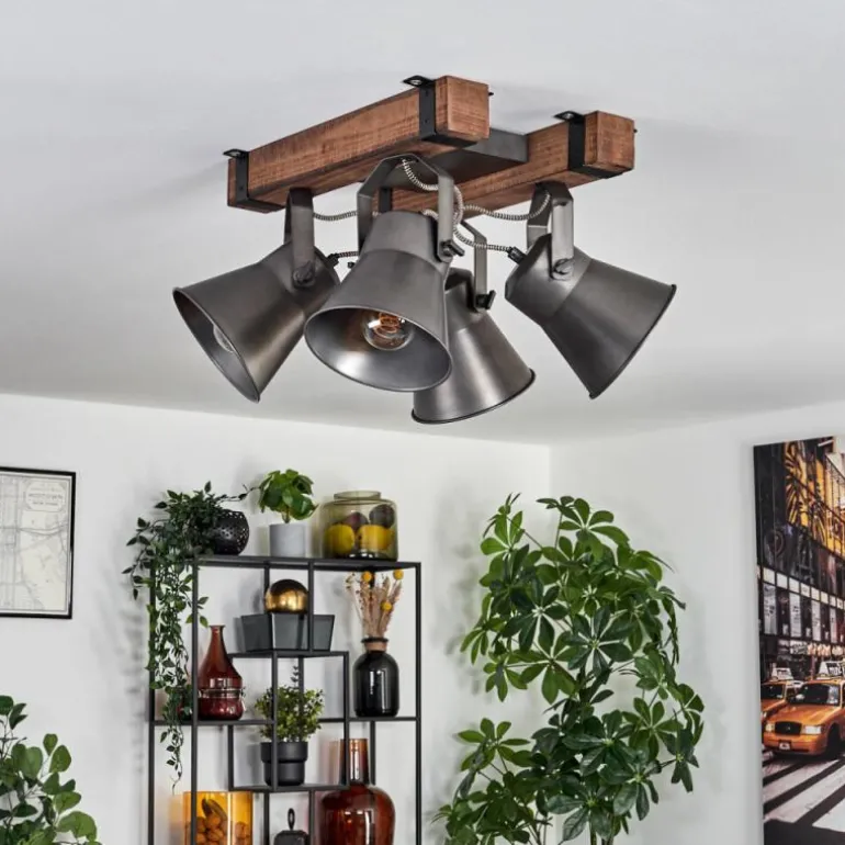 Plafonnier Aduard Bois foncé, Noir, 4 lumières