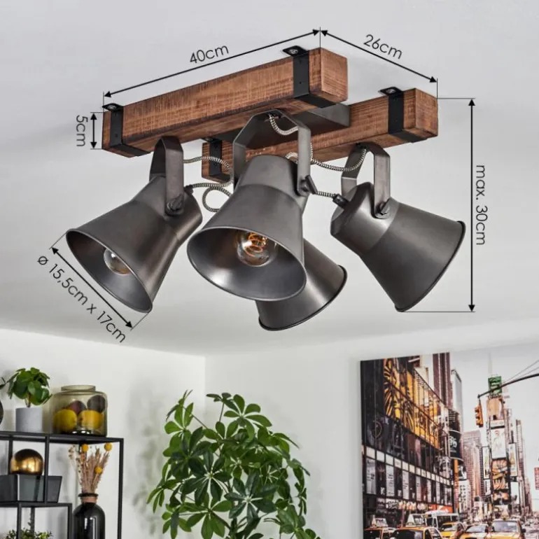 Plafonnier Aduard Bois foncé, Noir, 4 lumières