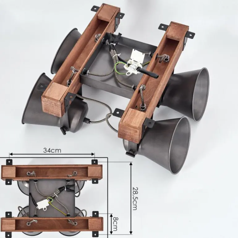 Plafonnier Aduard Bois foncé, Noir, 4 lumières