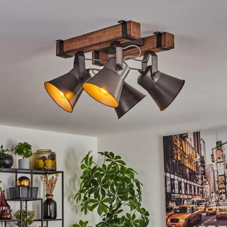 Plafonnier Aduard Bois foncé, Noir, 4 lumières