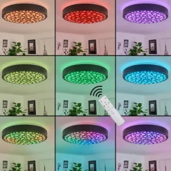 Plafonnier Agodim LED Noir, Blanc, 1 lumière, Télécommandes, Changeur de couleurs