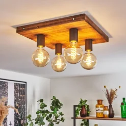 Plafonnier Amnicon Bois foncé, Noir, 4 lumières