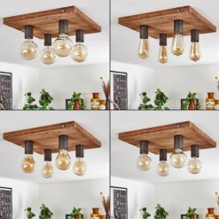 Plafonnier Amnicon Bois foncé, Noir, 4 lumières