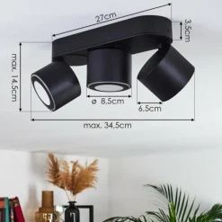 Plafonnier Appleton LED Noir, 3 lumières