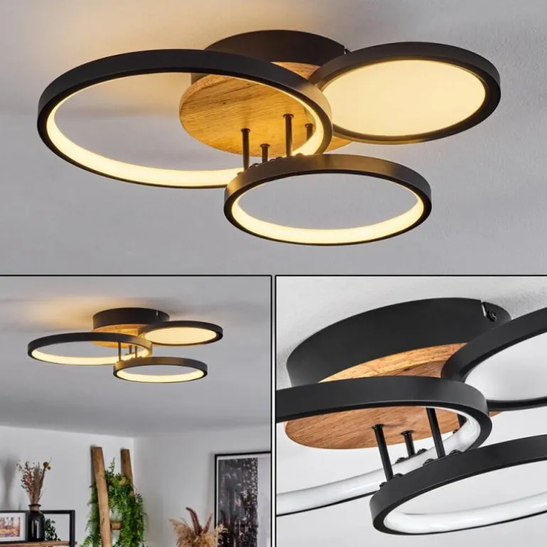 Plafonnier Avelal LED Brun, Couleur bois, Noir, 1 lumière