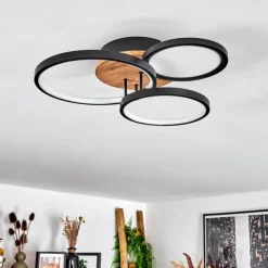 Plafonnier Avelal LED Brun, Couleur bois, Noir, 1 lumière