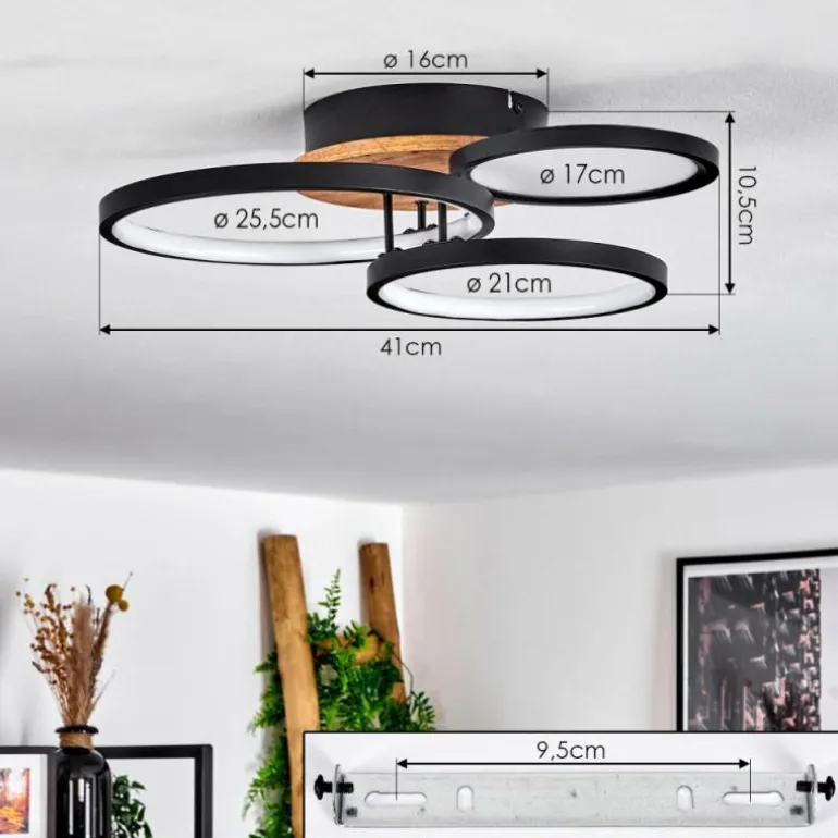 Plafonnier Avelal LED Brun, Couleur bois, Noir, 1 lumière