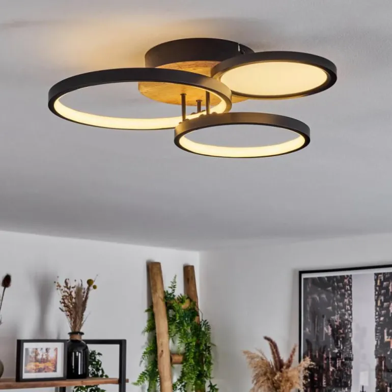 Plafonnier Avelal LED Brun, Couleur bois, Noir, 1 lumière