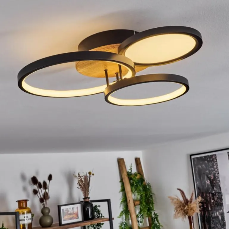 Plafonnier Avelal LED Brun, Couleur bois, Noir, 1 lumière