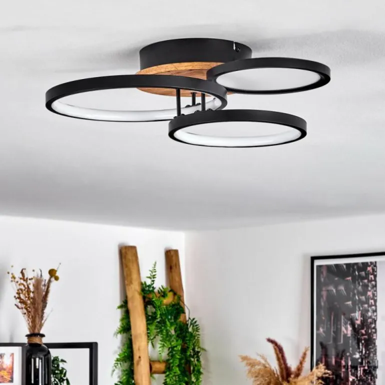 Plafonnier Avelal LED Brun, Couleur bois, Noir, 1 lumière