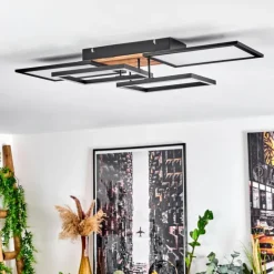 Plafonnier Avelal LED Brun, Couleur bois, Noir, 1 lumière