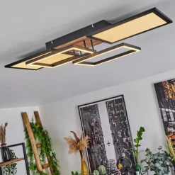 Plafonnier Avelal LED Brun, Couleur bois, Noir, 1 lumière