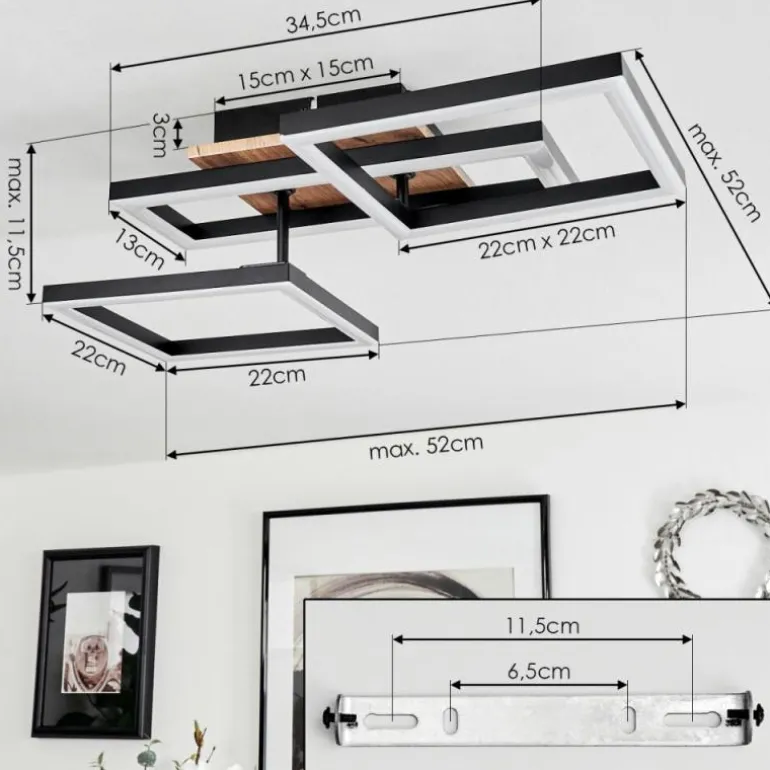 Plafonnier Avelal LED Brun, Couleur bois, Noir, 1 lumière