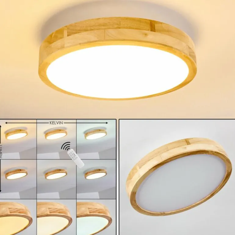 Plafonnier Bagaha LED Bois clair, 1 lumière, Télécommandes