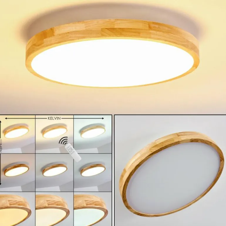 Plafonnier Bagaha LED Bois clair, 1 lumière, Télécommandes