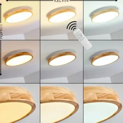 Plafonnier Bagaha LED Bois clair, 1 lumière, Télécommandes